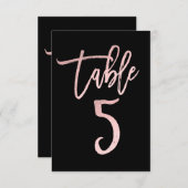 Rose Gold Pink Foil Modernes Script Tischnummer 5 (Vorne/Hinten)