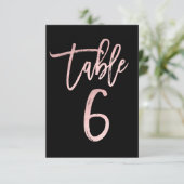 Rose Gold Pink Foil Modernes Script Tischnummer 6 (Stehend Vorderseite)