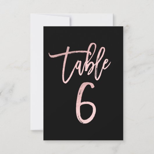 Rose Gold Pink Foil Modernes Script Tischnummer 6 (Rückseite)