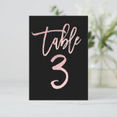 Rose Gold Pink Folie Moderne Schrift Tisch Nummer Einladung (Stehend Vorderseite)