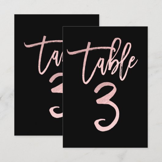 Rose Gold Pink Folie Moderne Schrift Tisch Nummer Einladung (Vorne/Hinten)