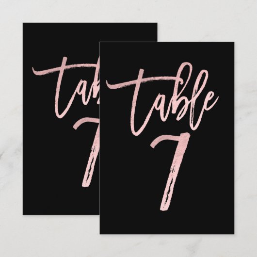 Rose Gold Pink Folie Moderne Schrift Tisch Nummer Einladung (Vorne/Hinten)