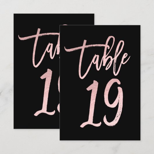 Rose Gold Pink Folie Moderne Schrift Tisch Nummer Einladung (Vorne/Hinten)