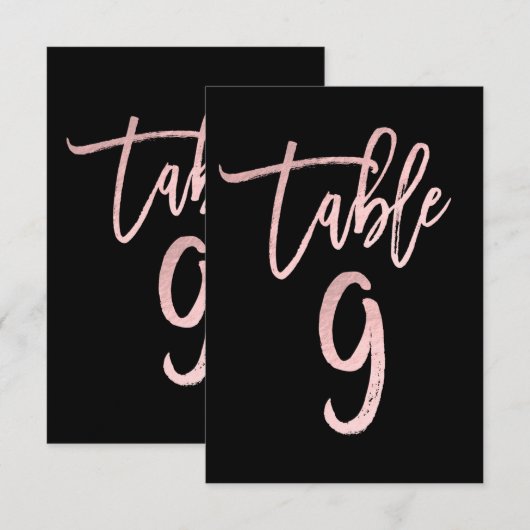 Rose Gold Pink Folie Moderne Schrift Tischnummer 9 (Vorne/Hinten)