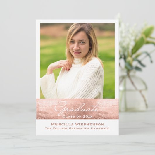 Rose Gold Pink Foto Abschluss Ankündigung (Stehend Vorderseite)