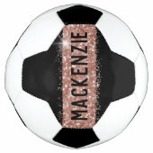 Rose Gold Pink Funkelnd Strip Monogramm Name Fußball (Vorderseite)