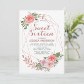 Rose Gold Pink Geometric Glitzer 16 . Geburtstag Einladung (Stehend Vorderseite)