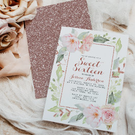 Rose Gold Pink Geometric Glitzer 16 . Geburtstag I Einladung