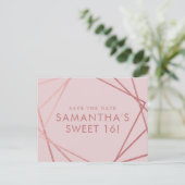 Rose Gold Pink Geometric Sweet 16 Save the Date Ankündigungspostkarte (Stehend Vorderseite)