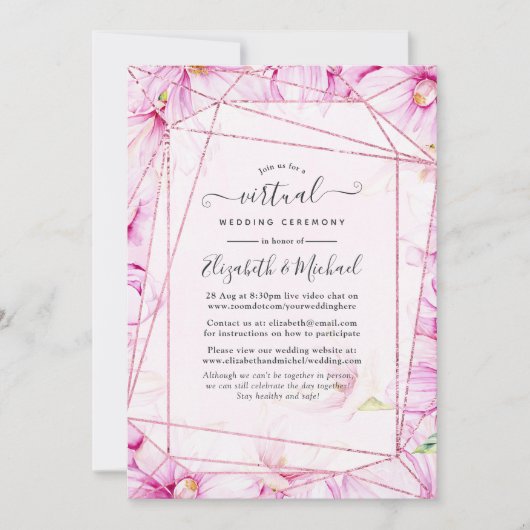 Rose Gold & Pink Geometric Virtual Wedding Einladung (Vorderseite)