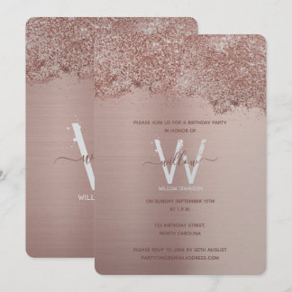 Rose Gold Pink Girl Glitzer jedes Jahr Geburtstag Einladung