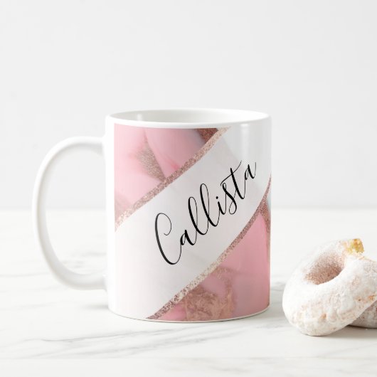 Rose Gold Pink Girly Modern bemalten Marmor Kaffeetasse (Mit Donut)