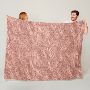 Rose Gold Pink Glam Glitzer Zebra Print Fleecedecke