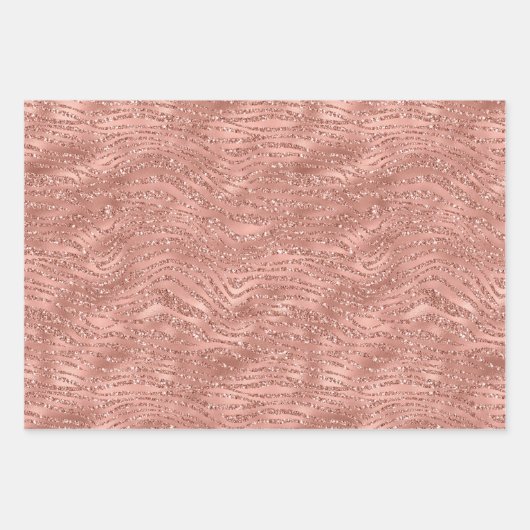 Rose Gold Pink Glam Glitzer Zebra Print Geschenkpapier Set (Vorderseite)
