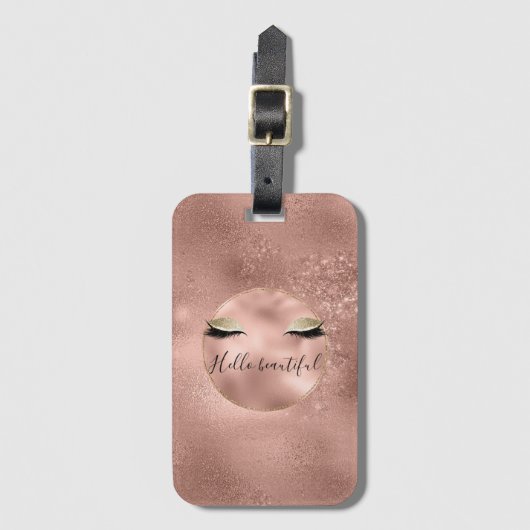 Rose Gold Pink Glam Glitzy Black Eyelashes Gepäckanhänger (Vorderseite Vertikal)