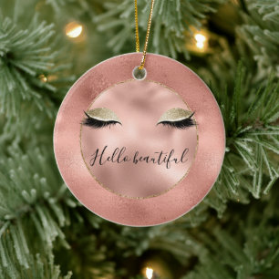 Rose Gold Pink Glam Glitzy Black Eyelashes Keramik Ornament