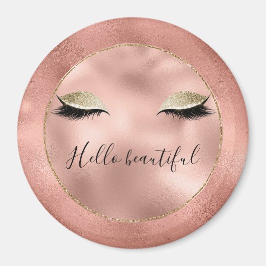 Rose Gold Pink Glam Glitzy Black Eyelashes Magnet (Vorne)