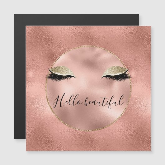 Rose Gold Pink Glam Glitzy Black Eyelashes Magnetkarte (Vorne/Hinten)