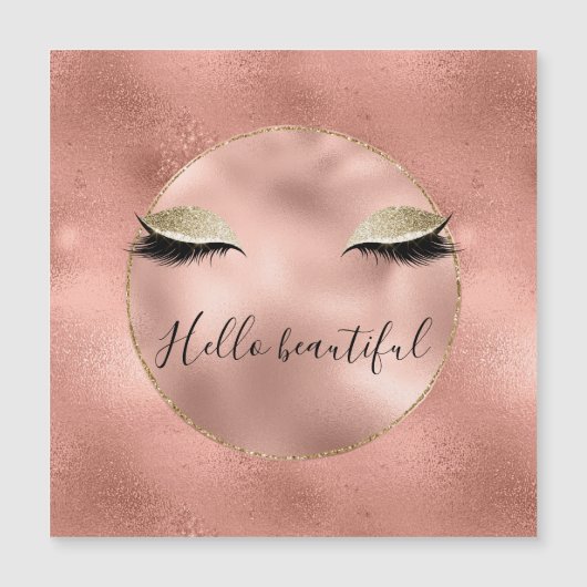 Rose Gold Pink Glam Glitzy Black Eyelashes Magnetkarte (Vorderseite)