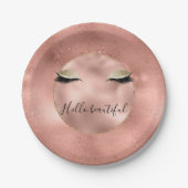Rose Gold Pink Glam Glitzy Black Eyelashes Pappteller (Vorderseite)