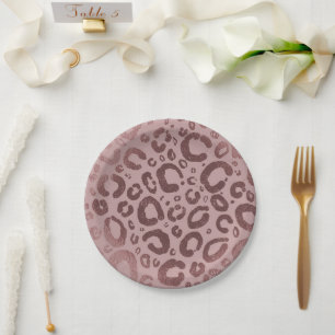 Rose Gold Pink Glam Leopardenprint Party Pappteller