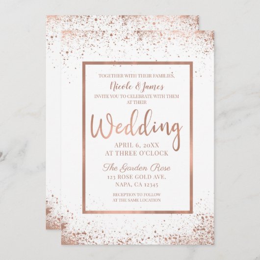 Rose Gold Pink Glam Moderne schicke Hochzeit Einladung (Vorne/Hinten)