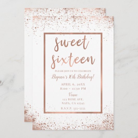 Rose Gold Pink Glam Moderner Chic Sweet 16 Einladung (Vorne/Hinten)