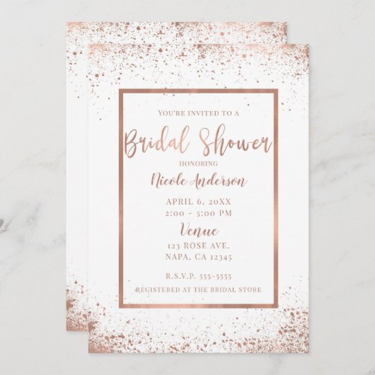 Rose Gold Pink Glam Modernes Chic Brautparty Einladung (Vorne/Hinten)