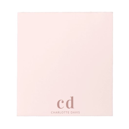 Rose gold pink glam monogram minimalalalist notizblock (Vorderseite)
