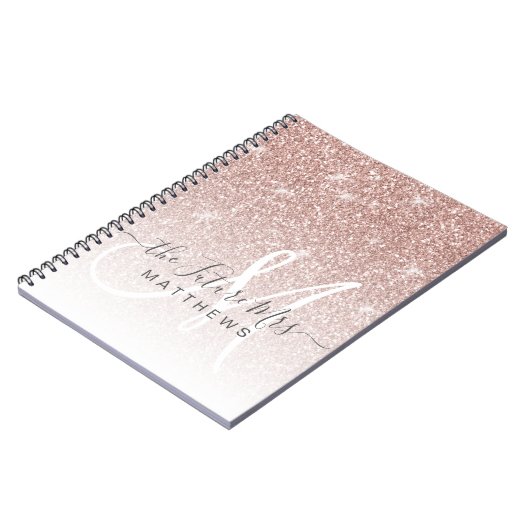 Rose Gold Pink Glitter Monogram Name Future Mrs Notizblock (Linke Seite)