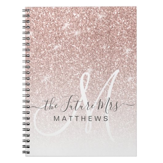 Rose Gold Pink Glitter Monogram Name Future Mrs Notizblock (Vorderseite)