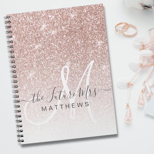 Rose Gold Pink Glitter Monogramm Name Zukünftige M Notizblock