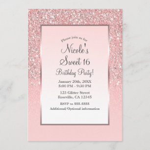 Rose Gold Pink Glitter Schimmer Süße 16 Party Einladung