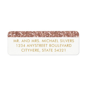 Rose Gold Pink Glitter Stripe Return Address