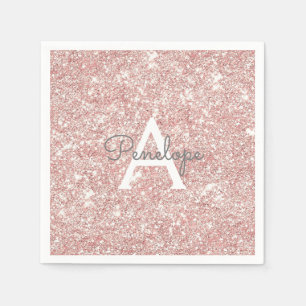 Rose Gold Pink Glitter- und Schimmer-Monogramm Serviette