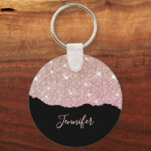 Rose Gold Pink Glitzer Agate Individuelle Name Mon Schlüsselanhänger (Rückseite)