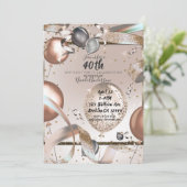 Rose Gold Pink Glitzer Balloons 40. Geburtstag Einladung (Stehend Vorderseite)