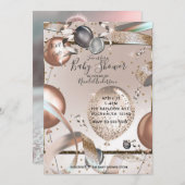 Rose Gold Pink Glitzer Balloons Baby Dusche Foto Einladung (Vorne/Hinten)