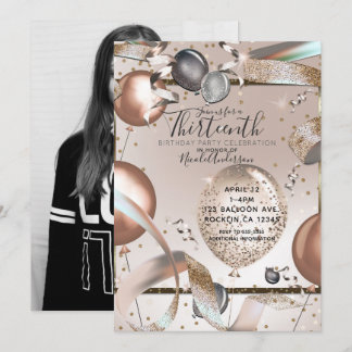 Rose Gold Pink Glitzer Balloons Geburtstag Foto Einladung
