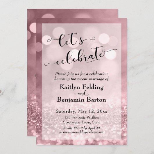 Rose Gold Pink Glitzer Bokeh Feiern Einladung (Vorne/Hinten)