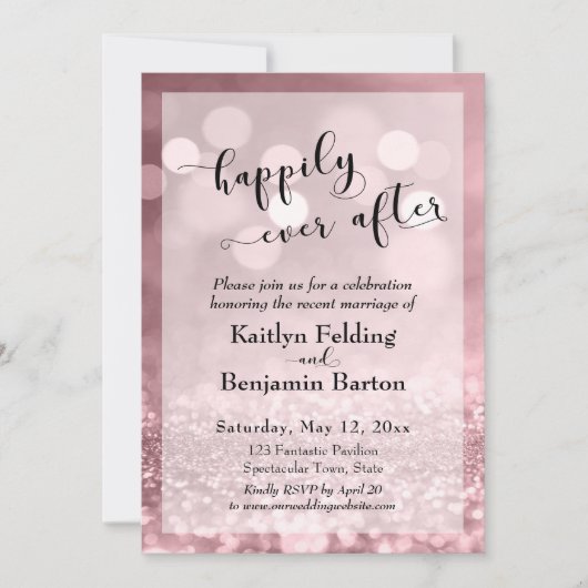 Rose Gold Pink Glitzer Bokeh glücklich immer nach Einladung (Vorderseite)