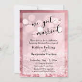 Rose Gold Pink Glitzer Bokeh Wir Got Verheiratet Einladung (Vorderseite)