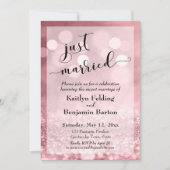 Rose Gold Pink Glitzer Bokeh Wir Got Verheiratet Einladung (Vorderseite)