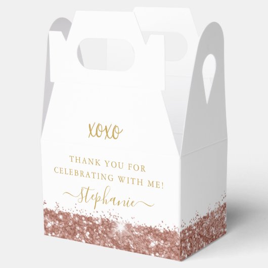 Rose Gold Pink Glitzer Confetti Birthday Mitzvah Geschenkschachtel (Geöffnet)