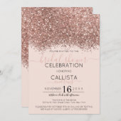 Rose Gold Pink Glitzer Confetti Brautparty Einladung (Vorne/Hinten)