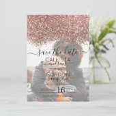 Rose Gold Pink Glitzer Confetti Foto Hochzeit Save The Date (Stehend Vorderseite)