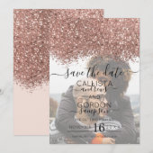 Rose Gold Pink Glitzer Confetti Foto Hochzeit Save The Date (Vorne/Hinten)