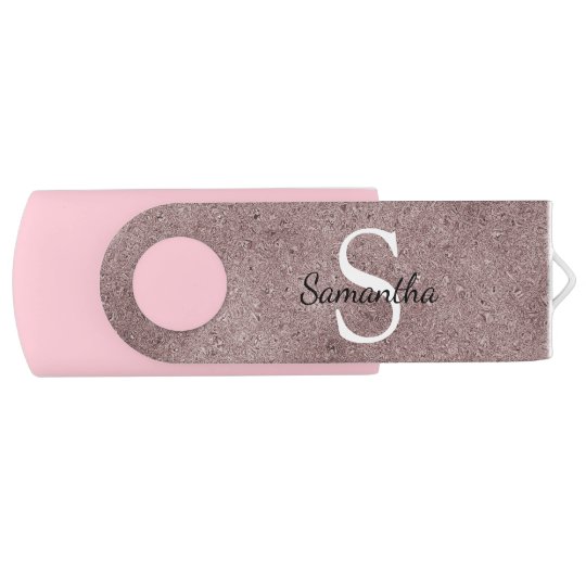 Rose Gold Pink Glitzer Fossile Bezeichnung Monogra Usb Stick Zazzle De