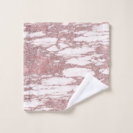 Rose Gold Pink Glitzer Funkelnd Marmorgläser Trend Badhandtuch Set (Waschlappen)