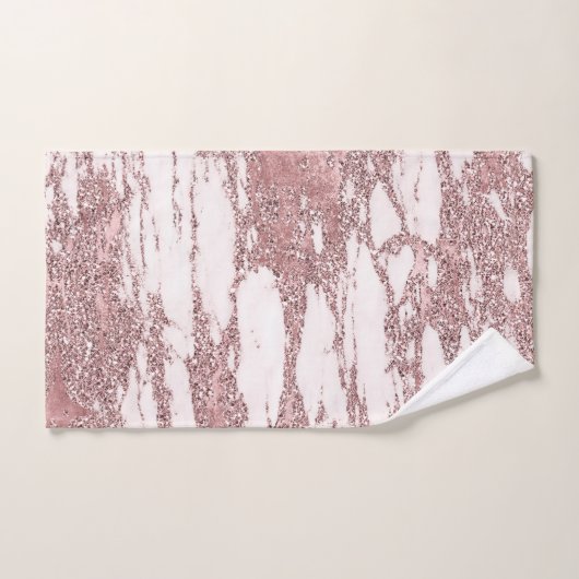 Rose Gold Pink Glitzer Funkelnd Marmorgläser Trend Badhandtuch Set (Handtuch)